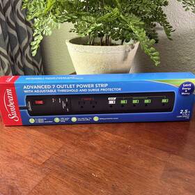 31110664 Sunbeam Advanced 7 Outlet Power Strip With Surge Protector For Home And Office Nib