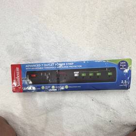 31110684 Sunbeam 7 Outlet Surge Protector Power Strip 1200j Black Mounting Holes