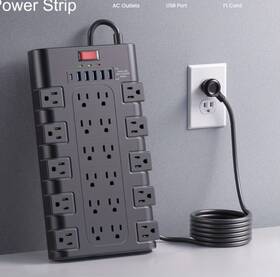 Super Danny Sd-4282b 22-outlet Surge Protector Power Strip With Usb-a Usb-c 6.48ft Black