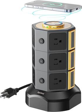091-us Superdanny Power Strip Tower Surge Protector Wireless Charger Charging Station Outlets