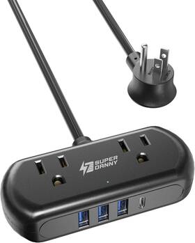 Superdanny 313105089086 Power Strip With Usb Mini Surge Protector 2 Wide-spaced Outlets