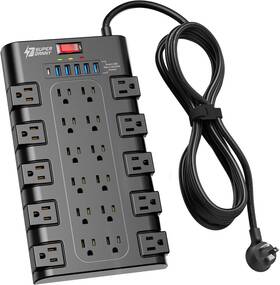 Superdanny 313111295204 Extension Cord 10 Ft Power Strip Surge Protector With 6 Usb Charging