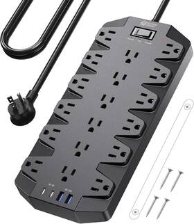 Superdanny 313113765743 Surge Protector Power Strip 18 Ac Outlets With 4 Usb Ports 1875w/15a