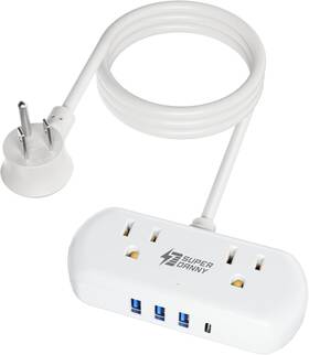 Superdanny 445012323311 Power Strip With Usb Mini Desktop Charging Station 2 Wide-spaced Outlets