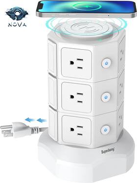 Superdanny 445041993936 Power Strip Tower Surge Protector With 15w Magnetic Wireless C