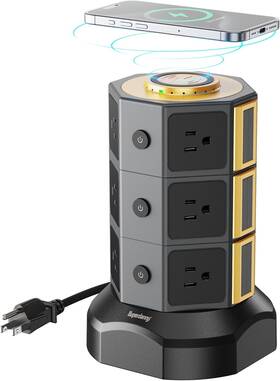 Superdanny 445047151187 Power Strip Tower Surge Protector With 15w Wireless Charger 1