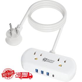 Superdanny 445056323308 Power Strip With Usb Mini Desktop Charging Station 2 Wide-spaced Outlets &