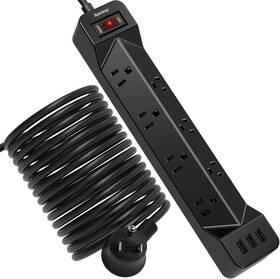 Superdanny 705353076329 16.5ft Power Strip Surge Protector Flat Plug With Usb 7 Wide Spaced