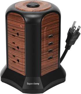 Superdanny 711181237528 Power Strip Tower Surge Protector Desktop Charging Station 10 Ft Ex