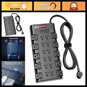 Superdanny 739750147184 Power Strip Surge Protector 22 Outlets 6 Usb 2100j 6.5ft Cord Black