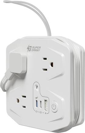 Superdanny 744759299185 3ft Wrap-up Travel Power Strip With 6ft Extension Cord 3 Outlets And