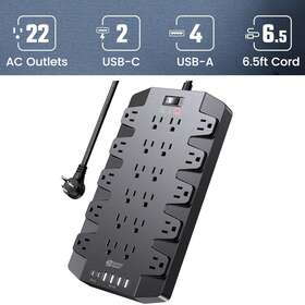 Jackyled-store72 Superdanny 28-in-1 Power Carrier Surge Protector With 22 Outlets Strip 2 Usb-c Usb-a