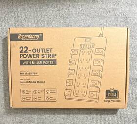 Superdanny Q03-20 22-outlet Power Strip 6 Usb 2100j Surge Flat Plug Mount