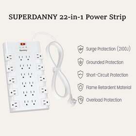Sd120103002 Superdanny Power Strip Surge Protector 22 Ac Outlets 6.5ft Extension Cord 2100 J