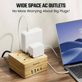Sd1223271 Superdanny 4 Outlet Desktop Surge Protector 2 Usb Usb-c 5 Foot 950j Protection Wood Grain
