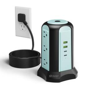 Superdanny068-1-us Superdanny Power Strip Tower Surge Protector Desktop Charging 10 Ft Blue
