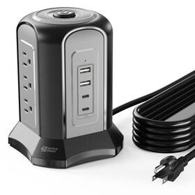 Superdanny068-2-us Superdanny Power Strip Tower Surge Protector Desktop Charging Station 10 Ft