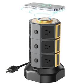 Superdanny091-us Superdanny Power Strip Tower Surge Protector With 15w Wireless Charger
