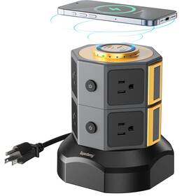 Superdanny143-us Superdanny Power Strip Tower With 15w Wireless Charger 6.5ft Retractable Ext