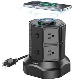 Superdanny165-us Superdanny Power Strip Tower With 15w Wireless Charger 6.5ft Extension Cord