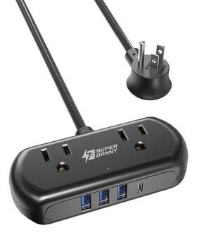 Superdanny Superdanny222-us Power Strip With Usb Mini Surge Protector 2 5ft Black