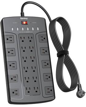 Superdanny263-us Superdanny Power Strip Surge Protector 22 Outlets And 6 Usb Ports 6.5ft Black
