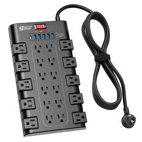 Superdanny288-us Superdanny Power Strip Surge Protector 8ft Long Extension Cord 8 Ft Black