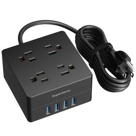 Tp-fg4u4s Superdanny 5ft Power Strip Surge Protector 900 Joules 4-outlet 4-usb Extens