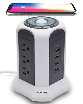Tp-vb4u9s Superdanny 10ft Power Strip Tower Wireless Charger Surge Protector Extension