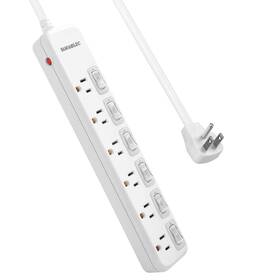 Suraielec 619988430169 Power Strip Individual Switches 8 Ft Long Flat Plug Extension Cord 6 Outlet