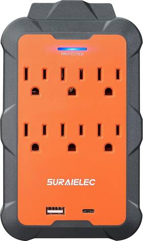 Pai01a01 Suraielec 8-outlet Surge Protector Extender With Usb-a And Usb-c Overmolded Rubbe