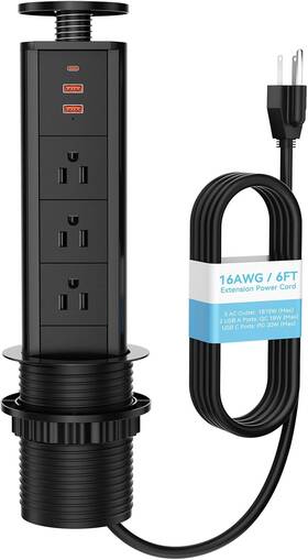 Sussex 711181162400 Pop Up Outlet With Usb C And 2 A Fast Charging Port 3 Ac Outlets - Countert
