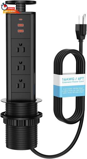 Sussex 744110917055 Pop Up Outlet With Usb C And 2 A Fast Charging Port 3 Ac Outlets - Countert