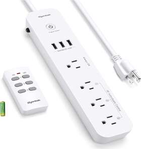 Syantek 696535796824 Remote Control Power Strip With 3 Usb Ports Rf Controlled Outlets 5 Ft/1.5 M