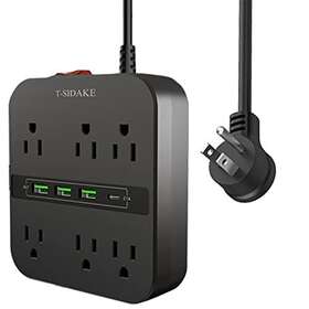 T-sidake 729038607097 Power Strip With 6 Ac Widely Spaced Outlets And 4 Usb Ports Ft Extens