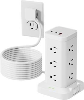 Pd20w Tagzilo 705353241765 Power Strip Tower With Surge Protector 1800j Fast Charging Usb-c Po