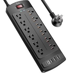 Tcstei 414740258454 Power Strip Surge Protector With 12 Outlets And 4 Usb Ports 6 Feet Extensio
