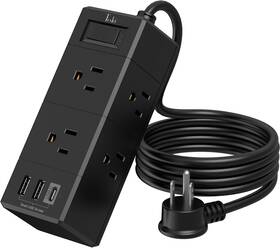 Pw-401a Tcstei 5ft Extension Cord Flat Plug Power Strip - 3-side Outlet Extender With 6