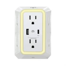 Tech 851256008407 Multi Plug Wall Outlet Surge Protector With Usb Ports And Night Light - 6 Outle