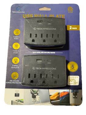 Tech Impressions 810108378013 Multi-outlet Wall Plug 3 Outlet 1 Usb-a Usb-c 5 Devices Surge Protector Tech Impressions 810108378013 Multi-outlet Wall Plug 3 Outlet 1 Usb-a Usb-c 5 Devices Surge Protector