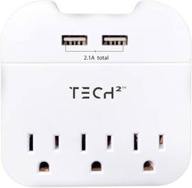 Tech Twp1010 Multi Plug Wall Outlet Surge Protector With Usb 3 And 2 White