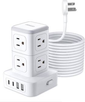 1080j Technology Co. Ltd 313027131122 Tower Power Strip With Surge Protection 15 Ft Protector 8 Ac