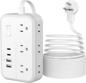 Technology Co. Ltd 313037056095 Flat Plug Extension Cord 25 Ft Power Strip Outlet Extender With 6 Outlets 4 Us