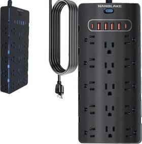 Technology Co. Ltd. 313090738792 20 Amp Power Strip Surge Protector Heavy Duty 12 Gauge 6.5 Ft Extension Cord 25