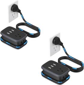Technology Co. Ltd 445046194192 2 Pack Travel Power Strip Portable Flat Plug With Outlets 3 Usb