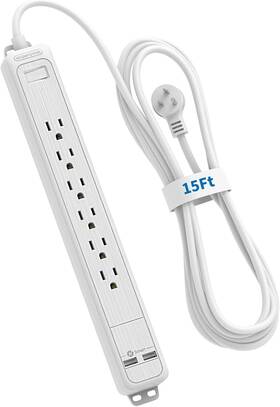 Technology Co. Ltd 705353952678 Long Surge Protector Power Strip Heavy Duty Extension Cord 15 Ft Flat Plug Pow
