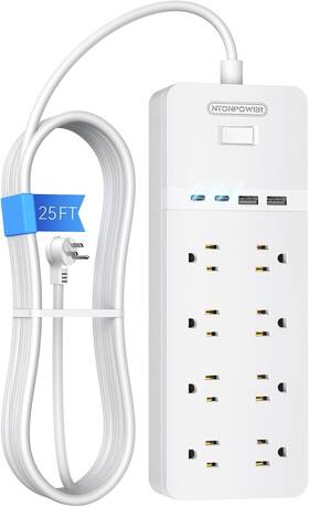 Technology Co. Ltd 711181590715 25 Ft Extension Cord Flat Plug 8 Outlet Surge Protector Power Strip With Usb P