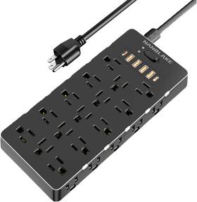 Technology Co. Ltd. 726084025967 20 Amp Power Strip Surge Protector Straight Plug Heavy Duty 12 Gauge Cord 6.5 Ft