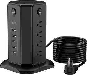 Technology Co. Ltd 744759599377 15ft Extension Cord Power Strip Tower Flat Plug Surge Protector With 8 Outlet