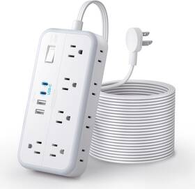 Aps-10a2u2c-us Technology Co. Ltd Flat Extension Cord 25 Ft Surge Protector Power Strip 10 Widely Spaced Outlet